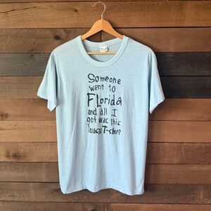 Vintage Florida Souvenir Graphic T Shirt Tourist Vacation Novelty Light Blue Tee
